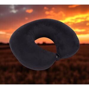 Travel Pillow Black Plush Foam Soft U Shape New